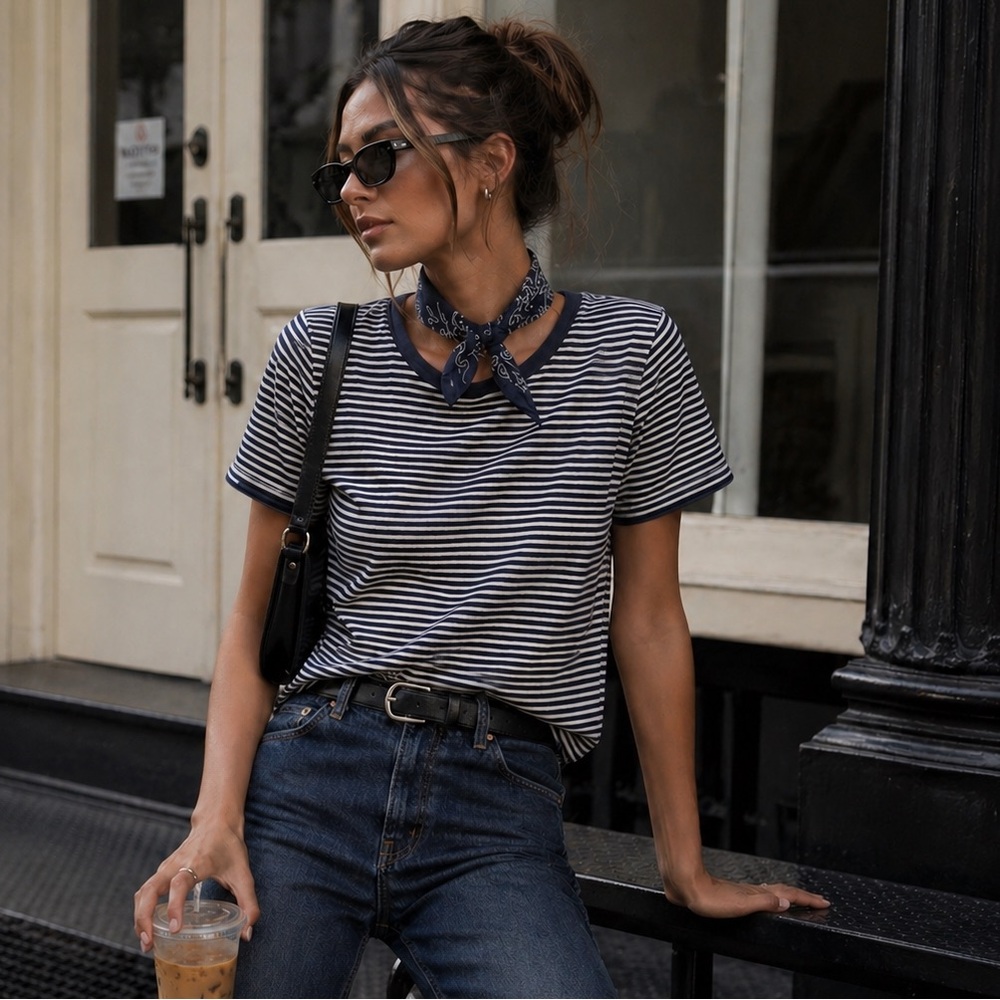 NWOT JCREW Reimagined Vintage Cotton Women’s Stripe Crewneck T-Shirt| Sz Small